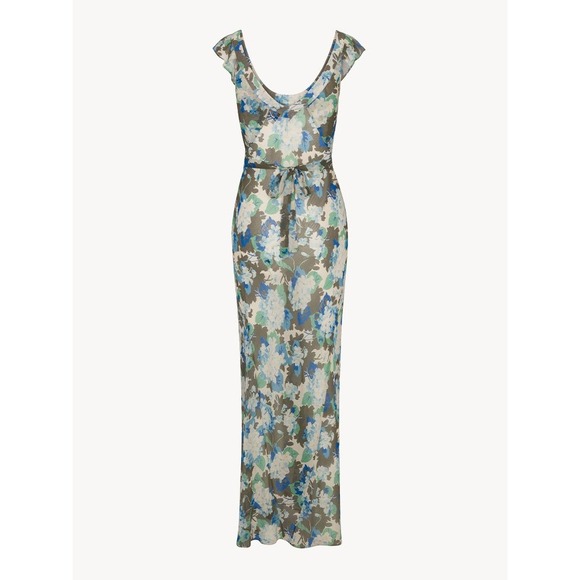 Realisation Par Dresses & Skirts - Réalisation Par Silk S Multicolor Lila Blue Hydrangea Sheer Floral Maxi Dress